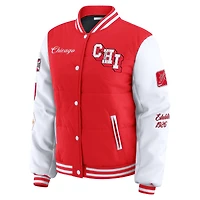 Women's WEAR by Erin Andrews Red/White Chicago Blackhawks Varsity Full-Snap Puffer Jacket