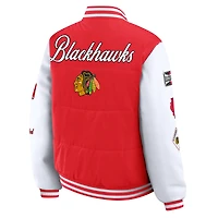 Women's WEAR by Erin Andrews Red/White Chicago Blackhawks Varsity Full-Snap Puffer Jacket