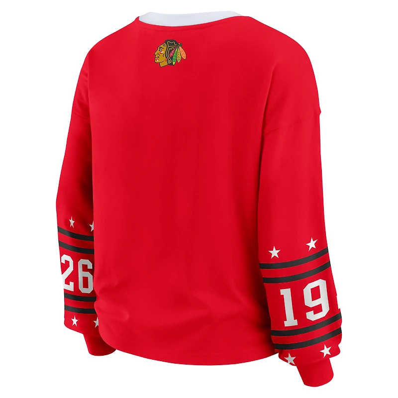 T-shirt de sport à manches longues rouge WEAR by Erin Andrews pour femme, des Blackhawks Chicago