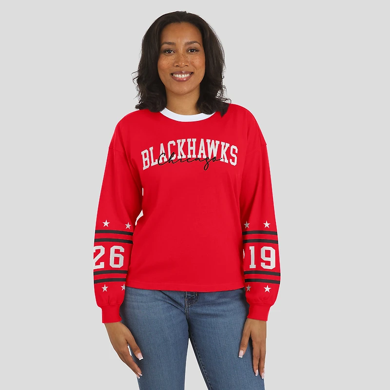 T-shirt de sport à manches longues rouge WEAR by Erin Andrews pour femme, des Blackhawks Chicago