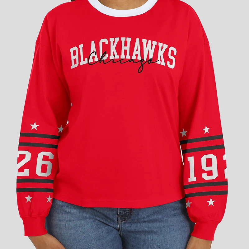 T-shirt de sport à manches longues rouge WEAR by Erin Andrews pour femme, des Blackhawks Chicago