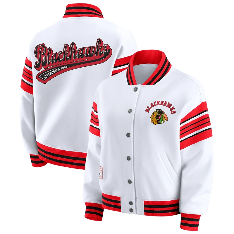 Women's WEAR by Erin Andrews White/Red Chicago Blackhawks Full-Snap Fleece Sweatshirt Jacket