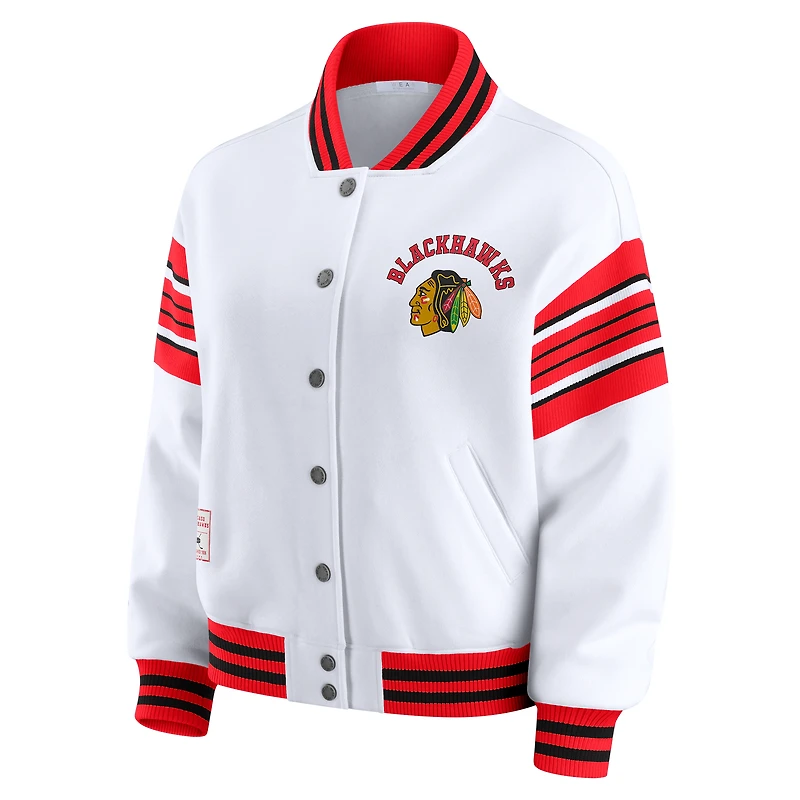 Women's WEAR by Erin Andrews White/Red Chicago Blackhawks Full-Snap Fleece Sweatshirt Jacket