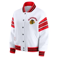 Women's WEAR by Erin Andrews White/Red Chicago Blackhawks Full-Snap Fleece Sweatshirt Jacket