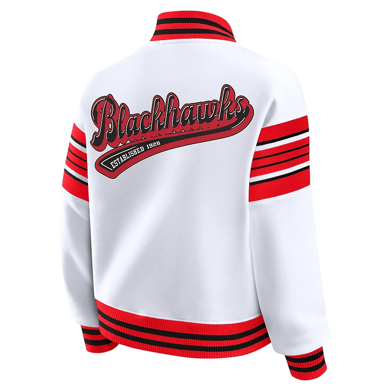 Veste sweat-shirt en polaire à boutons-pression complète WEAR by Erin Andrews blanc/rouge des Blackhawks de Chicago pour femme