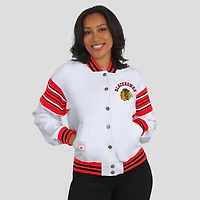 Women's WEAR by Erin Andrews White/Red Chicago Blackhawks Full-Snap Fleece Sweatshirt Jacket
