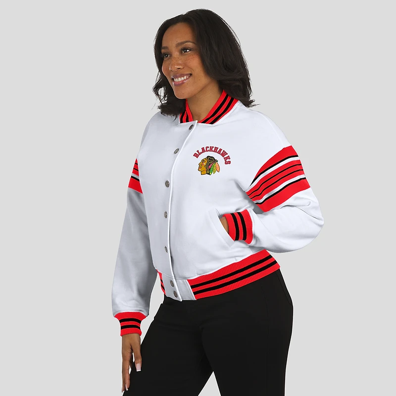 Women's WEAR by Erin Andrews White/Red Chicago Blackhawks Full-Snap Fleece Sweatshirt Jacket