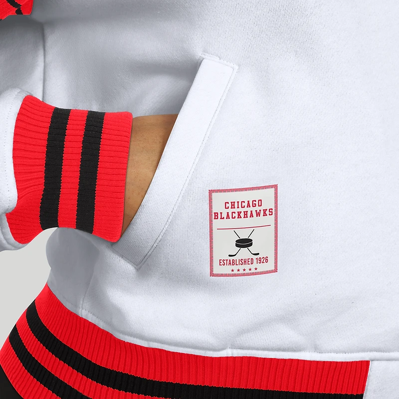 Women's WEAR by Erin Andrews White/Red Chicago Blackhawks Full-Snap Fleece Sweatshirt Jacket