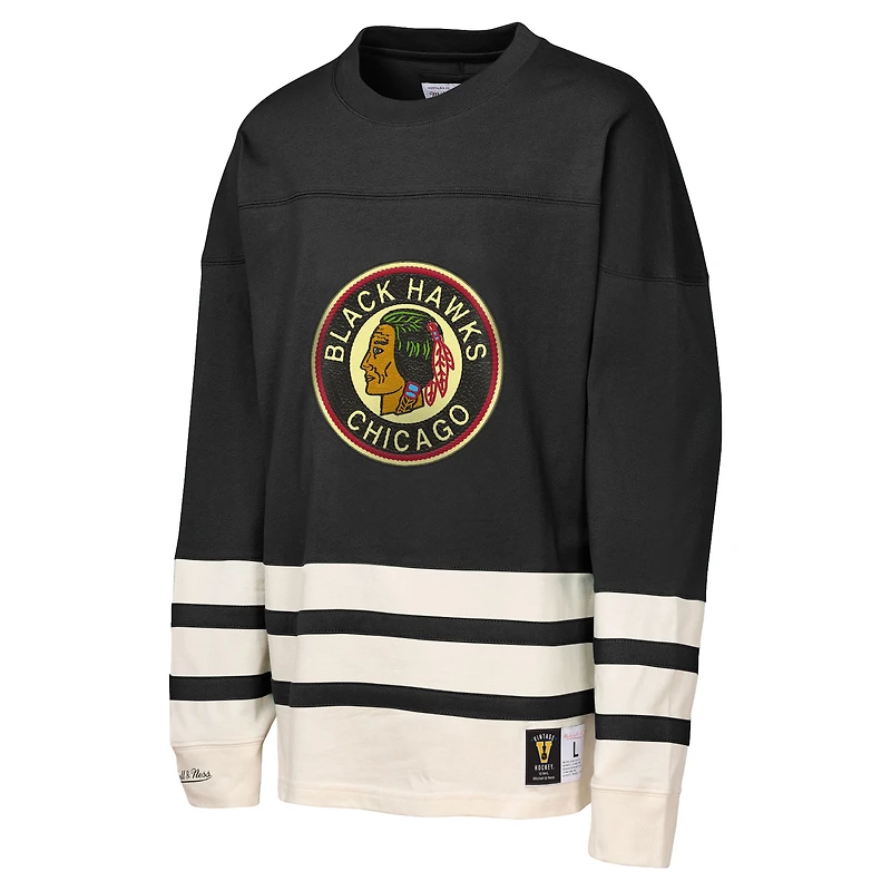 Youth Mitchell & Ness Black Chicago Blackhawks Chainstitch Heavyweight Long Sleeve Top