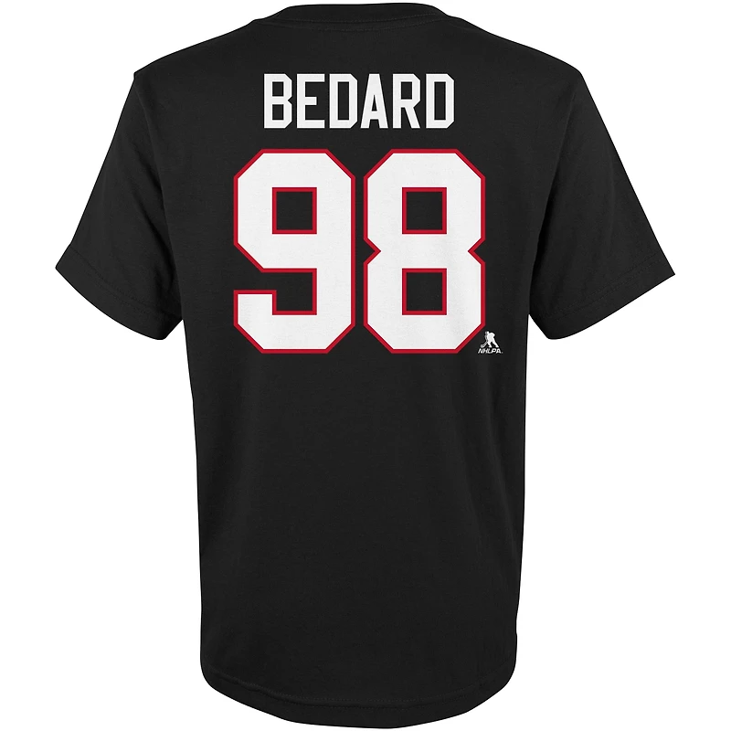 T-shirt noir avec nom et numéro de joueur des Blackhawks Chicago pour jeune Connor Bedard