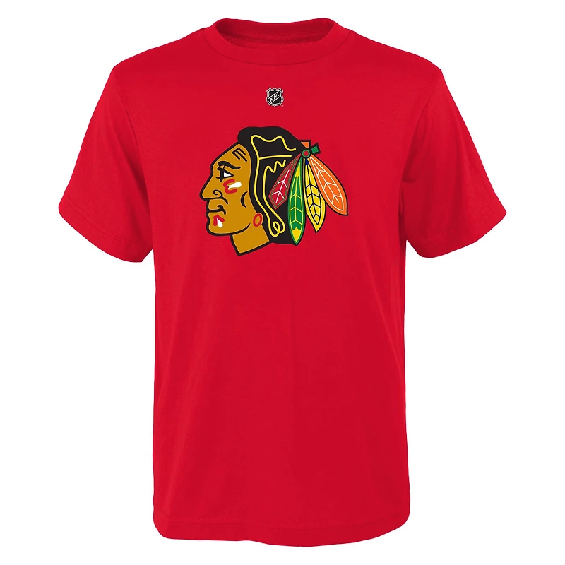 T-shirt rouge avec nom et numéro des Blackhawks de Chicago Connor Bedard pour jeune