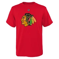 T-shirt rouge avec nom et numéro des Blackhawks de Chicago Connor Bedard pour jeune