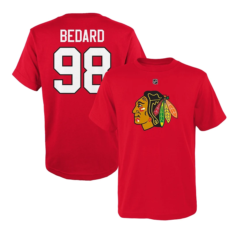 Youth Connor Bedard Red Chicago Blackhawks Name & Number T-Shirt