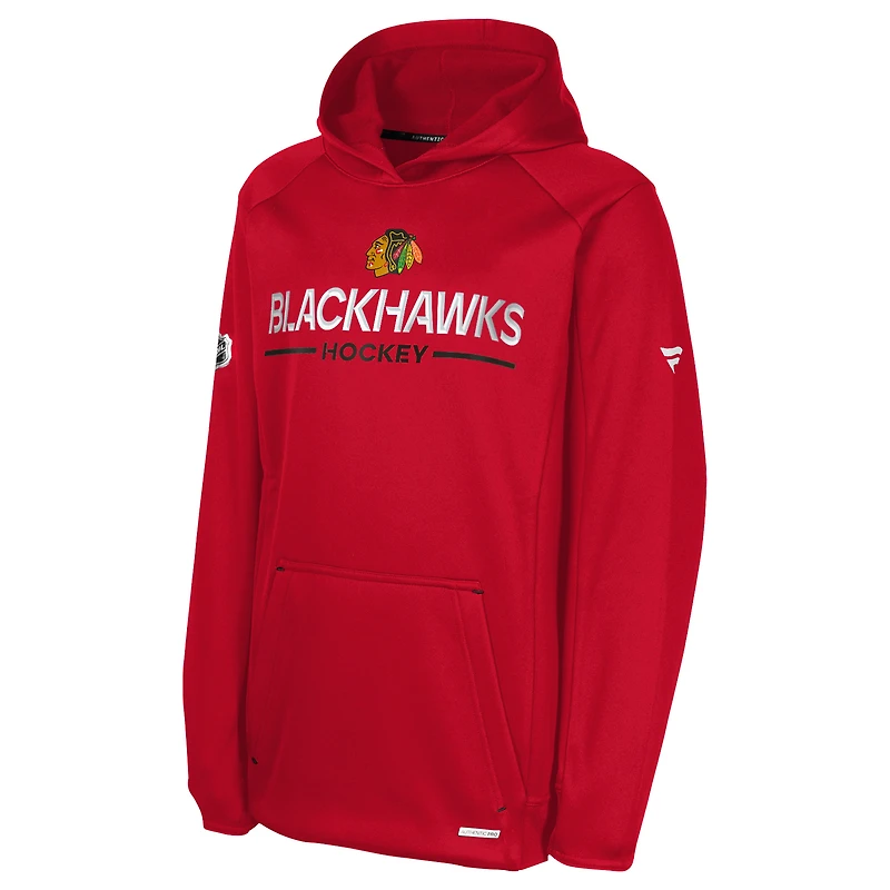 Sweat à capuche raglan authentique Pro Rink des Blackhawks de Chicago pour jeunes fanatiques rouges
