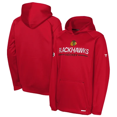 Sweat à capuche raglan authentique Pro Rink des Blackhawks de Chicago pour jeunes fanatiques rouges