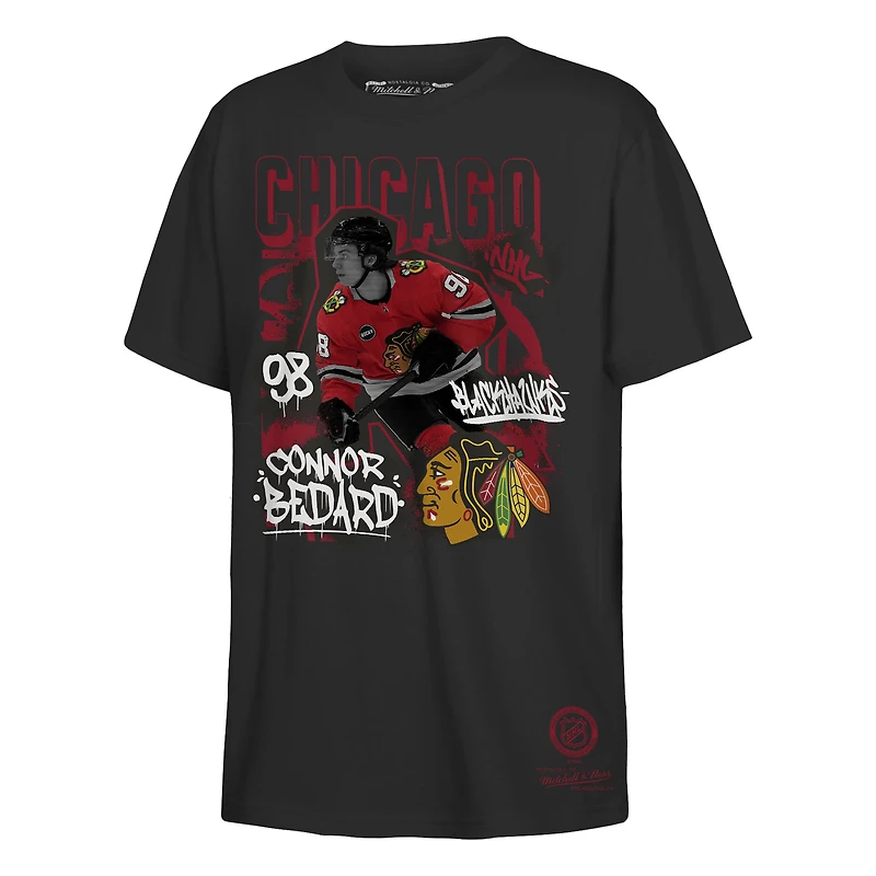 Youth Mitchell & Ness Connor Bedard Black Chicago Blackhawks Photo Reel Graphic T-Shirt