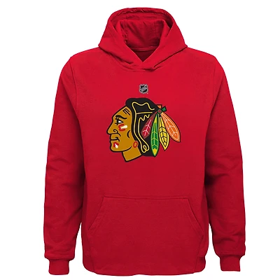 Sweat à capuche rouge avec logo principal des Blackhawks de Chicago pour jeunes
