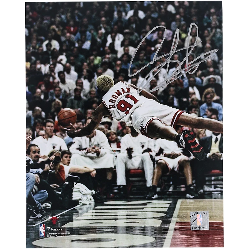 Dennis Rodman Chicago Bulls Autographed 8" x 10" Diving Photograph - Signed in Silver