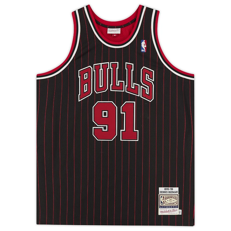 Maillot authentique Mitchell & Ness autographié par Dennis Rodman Chicago Bulls noir 1995
