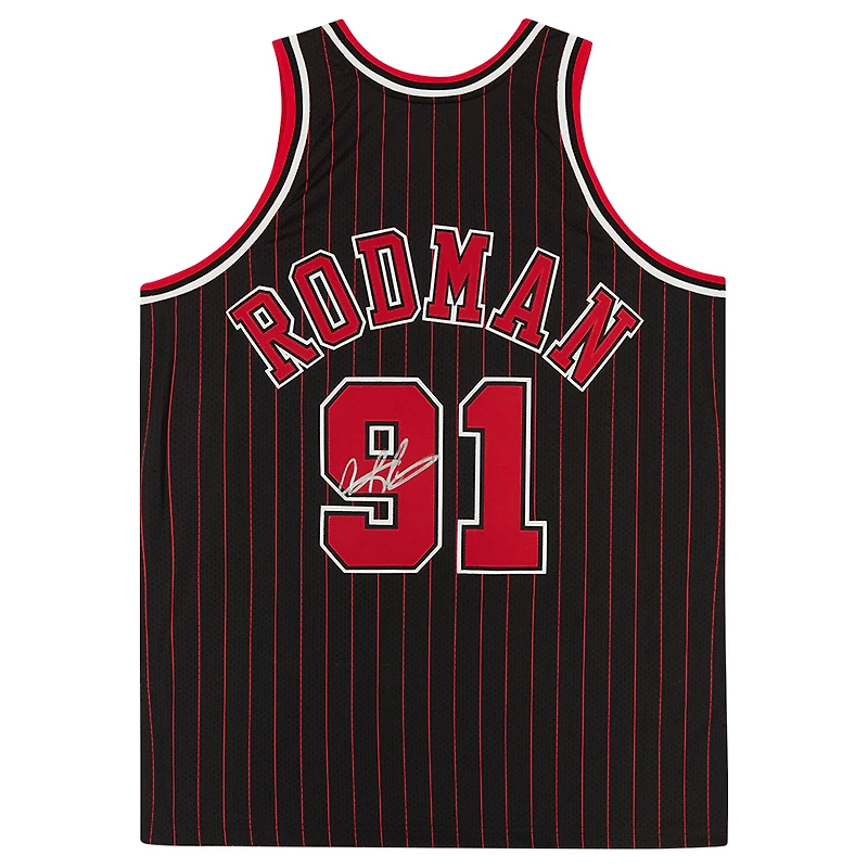 Maillot authentique Mitchell & Ness autographié par Dennis Rodman Chicago Bulls noir 1995