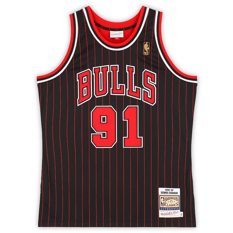 Dennis Rodman Chicago Bulls Autographed Black Pinstripe Mitchell & Ness 1996-97 Authentic Jersey