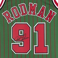 Maillot authentique Mitchell & Ness vert autographié par Dennis Rodman des Chicago Bulls 1995-96