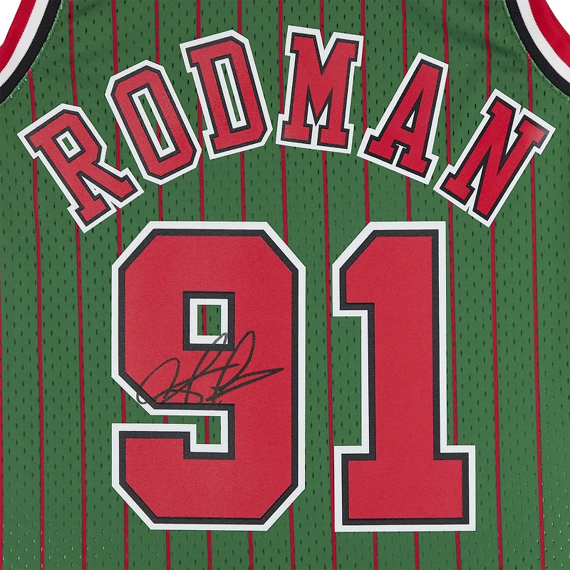 Dennis Rodman Chicago Bulls Autographed Green Mitchell & Ness 1995-96 Authentic Jersey