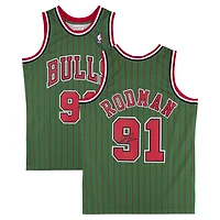Maillot authentique Mitchell & Ness vert autographié par Dennis Rodman des Chicago Bulls 1995-96