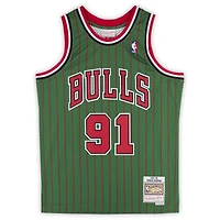 Maillot authentique Mitchell & Ness 1995-96 autographié par Dennis Rodman des Chicago Bulls avec inscription « 5x Champ »