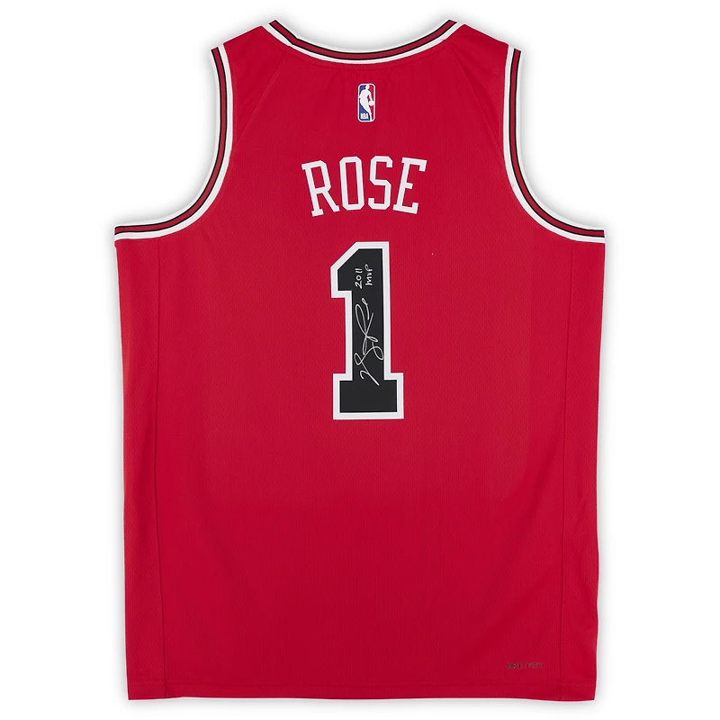 Derrick Rose Chicago Bulls Autographed Red Nike Icon Edition Swingman Jersey with "2011 MVP" Inscription