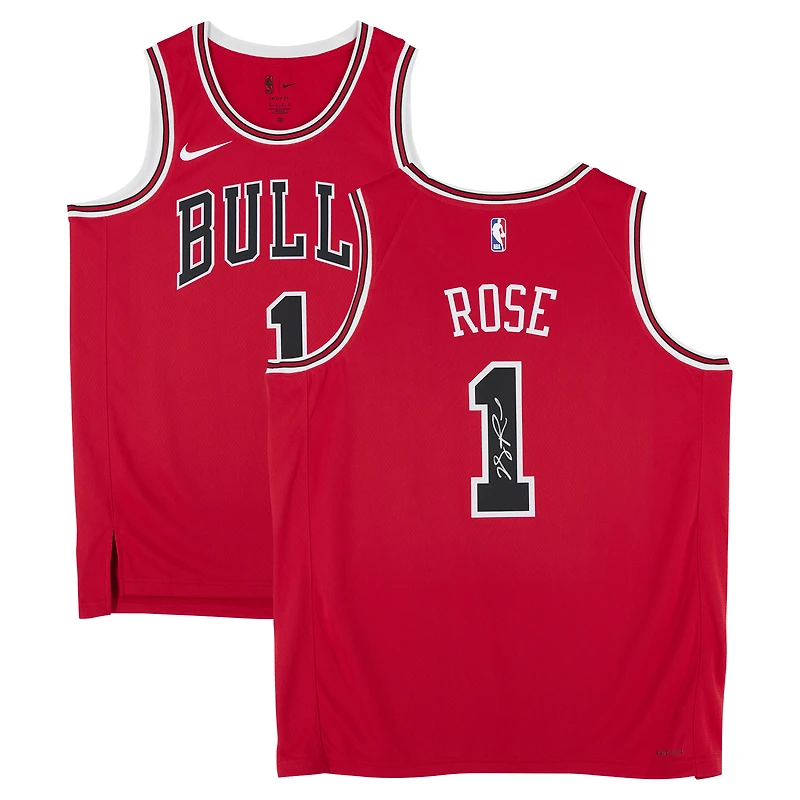 Maillot Swingman Nike Icon Edition rouge dédicacé par Derrick Rose des Chicago Bulls