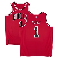 Maillot Swingman Nike Icon Edition rouge dédicacé par Derrick Rose des Chicago Bulls