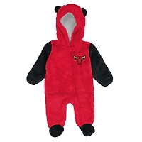 Grenouillère polaire à capuche et fermeture éclair intégrale pour nourrissons nouveau-nés, motif Red Chicago Bulls Stay Napping