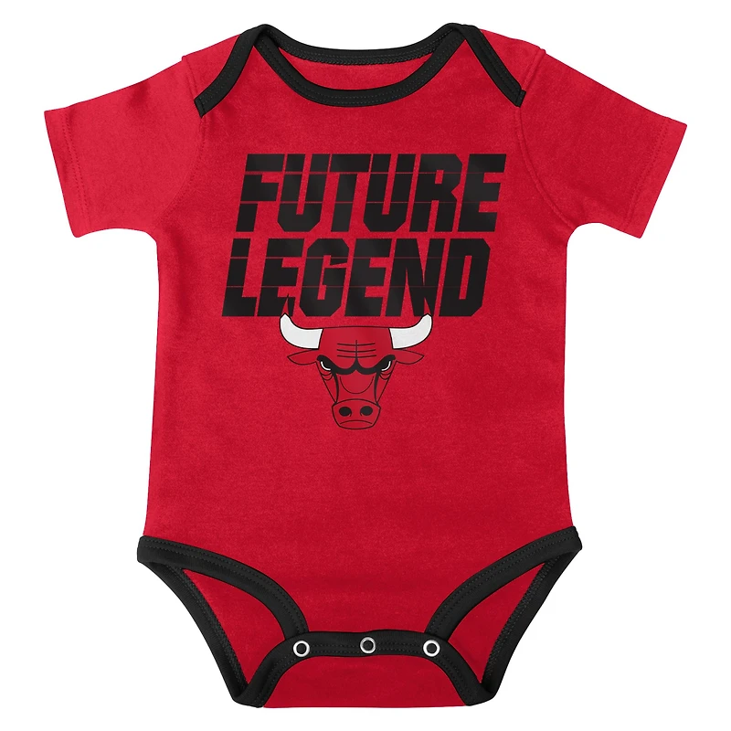 Infant Red/Black/Gray Chicago Bulls Bank Shot Bodysuit, Hoodie T-Shirt & Shorts Set