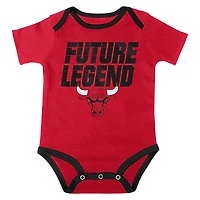Infant Red/Black/Gray Chicago Bulls Bank Shot Bodysuit, Hoodie T-Shirt & Shorts Set