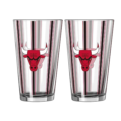 Logo Brands Chicago Bulls Two-Piece 16oz. Striped Pint Glass Set