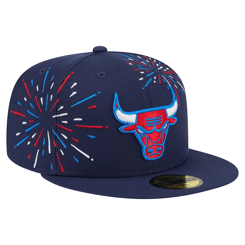 Men's New Era  Navy Chicago Bulls Americana Fireworks 59FIFTY Fitted Hat