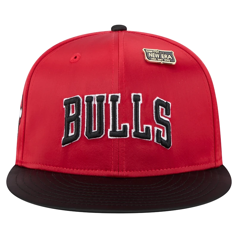 Men's New Era  Red/Black Chicago Bulls Throwback Satin Vintage Pin Two-Tone 59FIFTY Fitted Hat