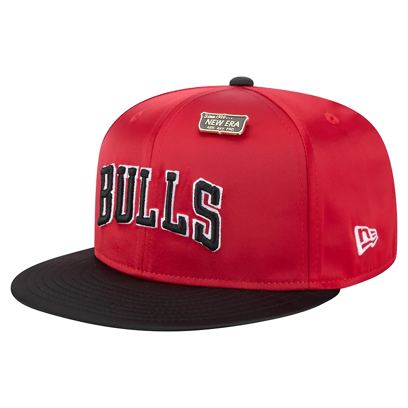 Men's New Era  Red/Black Chicago Bulls Throwback Satin Vintage Pin Two-Tone 59FIFTY Fitted Hat