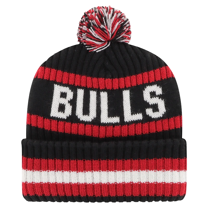 Men's '47 Black Chicago Bulls Bering Cuffed Knit Hat with Pom