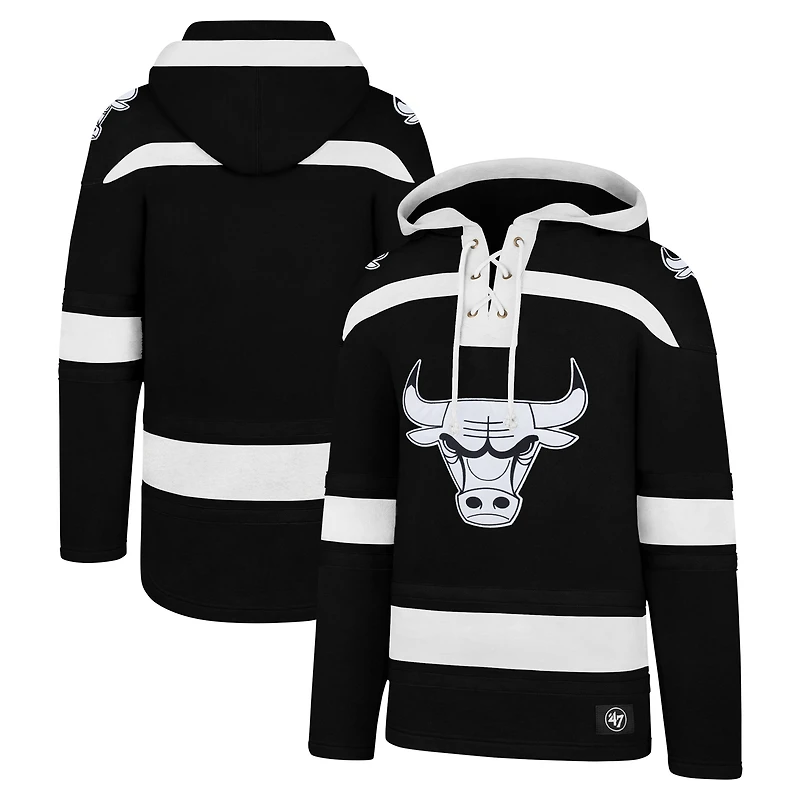 Men's '47 Black Chicago Bulls Ice Lace-Up Pullover Hoodie