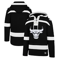 Men's '47 Black Chicago Bulls Ice Lace-Up Pullover Hoodie