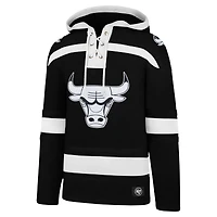 Men's '47 Black Chicago Bulls Ice Lace-Up Pullover Hoodie