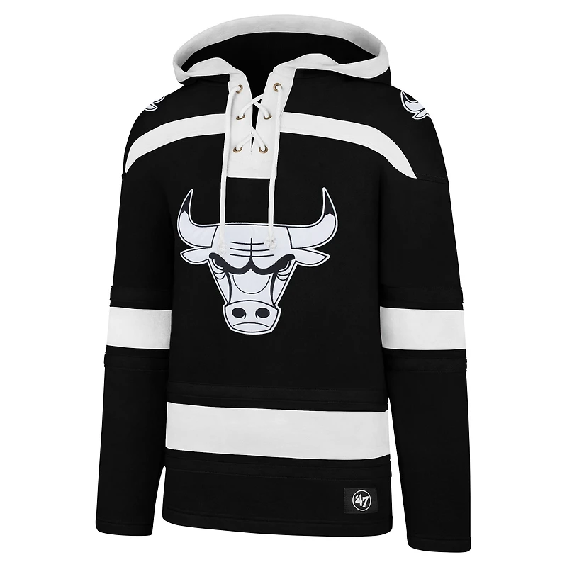 Men's '47 Black Chicago Bulls Ice Lace-Up Pullover Hoodie