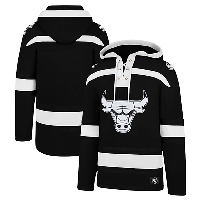 Men's '47 Black Chicago Bulls Ice Lace-Up Pullover Hoodie