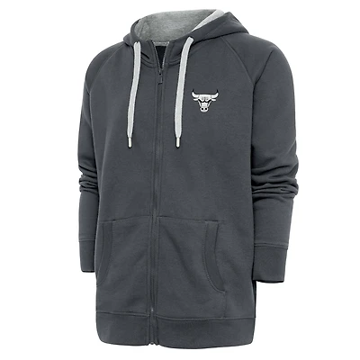 Sweat à capuche zippé intégral avec logo métallique Victory Raglan des Chicago Bulls, couleur charbon Antigua pour homme