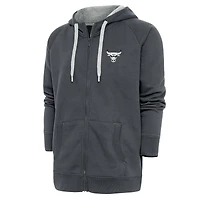 Sweat à capuche zippé intégral avec logo métallique Victory Raglan des Chicago Bulls, couleur charbon Antigua pour homme