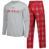 Men's Concepts Sport Red Chicago Bulls Regulate Long Sleeve T-Shirt & Plaid Pant Set