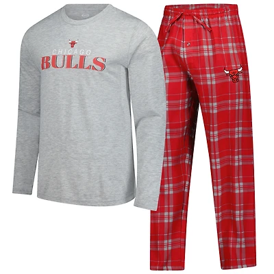 Men's Concepts Sport Red Chicago Bulls Regulate Long Sleeve T-Shirt & Plaid Pant Set