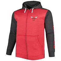 Men's Fanatics Heathered Red/Heathered Black Chicago Bulls Big & Tall Down and Distance Full-Zip Hoodie